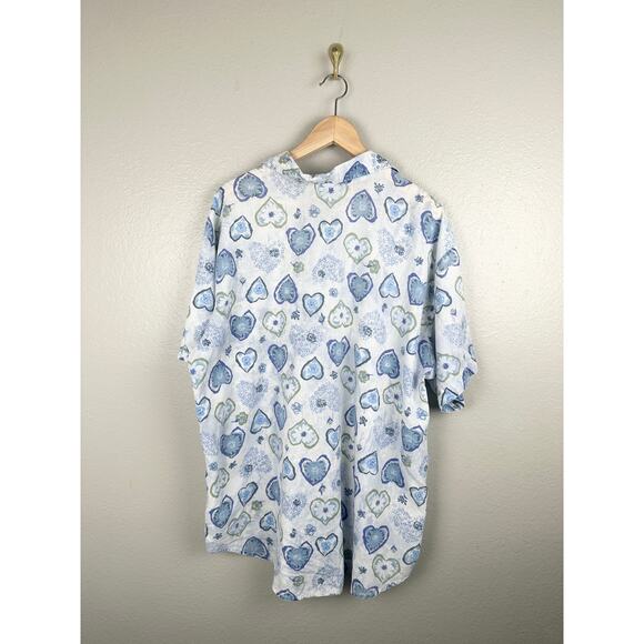 Vintage 80s 90s Heart Floral Novelty Print Button Front Plus Lightweight Top - Picture 6 of 14
